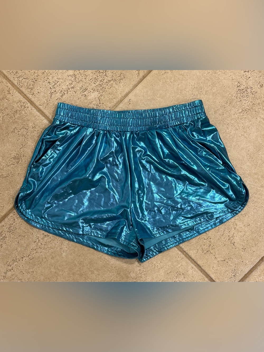 Metallic Teal Women's Athletic Shorts Costume Disco